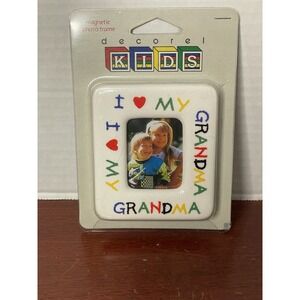 I Love My Grandma Magnetic Photo Frame White Colorful Crayon NEW Decorel Vintage